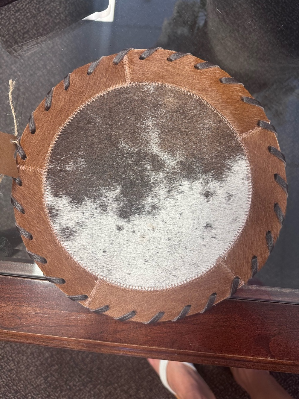 10 inch Round Cowhide Leather placemat Brown & Speckled White